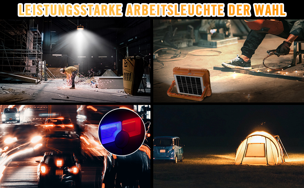 Акумуляторний сонячний прожектор Baustrahler 100W з 466 LED, 10000LM, USB, IP66, для будівництва, кемпінгу, гаража, надзвичайних ситуацій