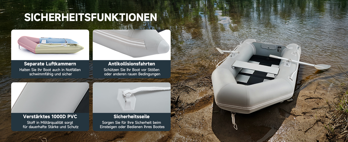 Надувне човен Dartmoor для 2 дорослих: сірий човен з алюмінієвим дном, веслами та насосом (230x130x33 см)