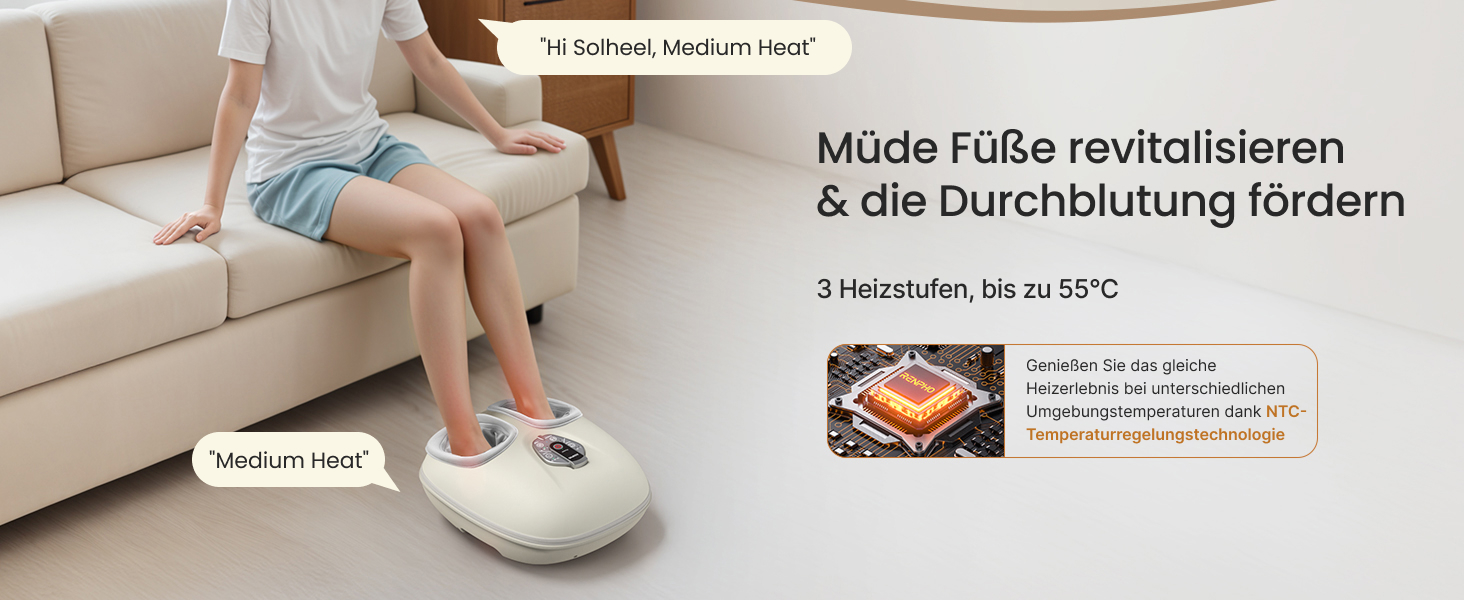 Масажер для ніг RENPHO з підігрівом, Shiatsu масажер для ніг при п'яткової фасції, подарунок на Різдво для жінок та чоловіків, бездротове керування, голосове керування (Новинка), Бежевий