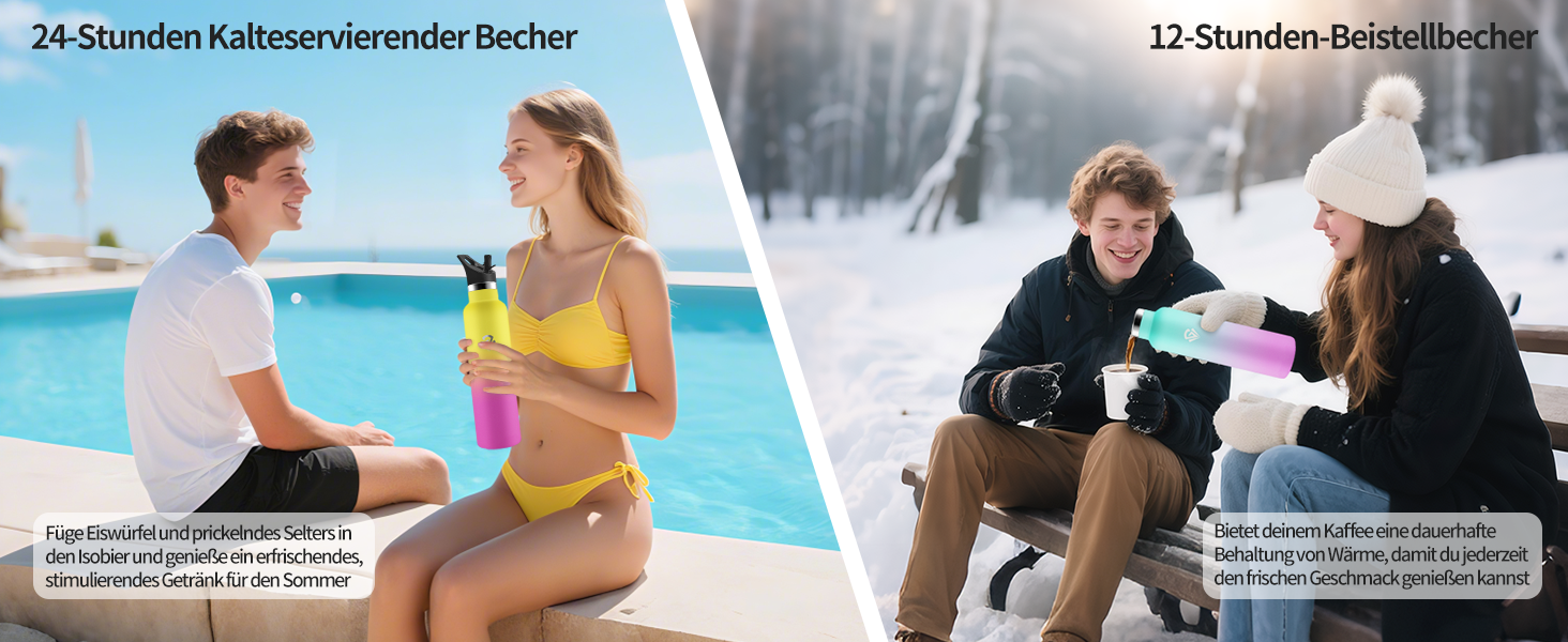 Термос-пляшка 500 мл, нержавіюча сталь, з соломкою, подвійні стінки, для води та газованих напоїв, BPA-Free, синій та темно-синій кольори