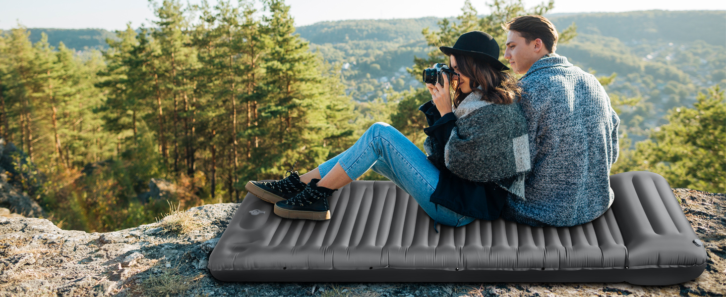 Isomatte Camping 12 см: Надувний килимок для кемпінгу з компактним розміром та насосом, ультралегкий, водонепроникний, анти-ріпстоп для походів та пляжу (сірий)