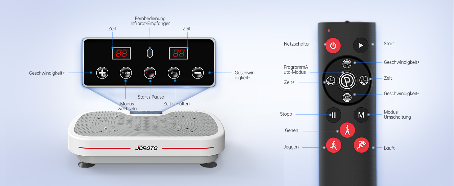 Платформа для вібраційного тренування JOROTO JV30 | Комплексне тренування вдома | 9 режимів вібрації | 99 рівнів інтенсивності | з еластичними стрічками та пультом дистанційного керування | Максимальне навантаження 150 кг | для схуднення та тонусу | Білий