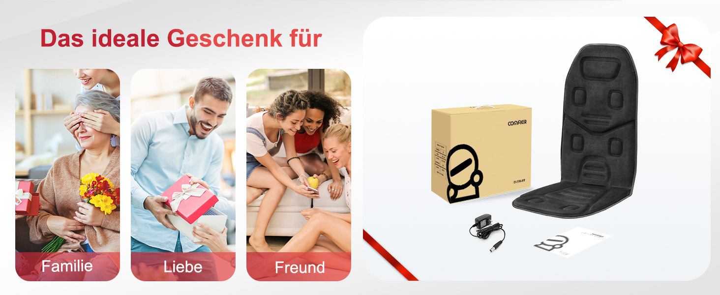 Масажне сидіння Comfier з підігрівом - 10 вібраційних моторів, масажер для крісла, масажна підстилка для спини, подарунок для чоловіків/жінок/мами/тата