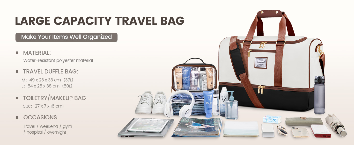 Спортивна сумка LOVEVOOK для подорожей: 37L, з культ. сумкою, відділенням для взуття та мокрих речей. Ідеальна для спортзалу, йоги, подорожей та авіаперельотів. Чорно-фіолетовий колір.