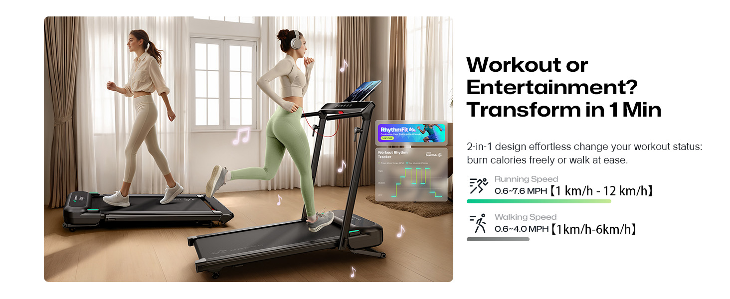 Біговий тренажер Smart з автоматичним нахилом 9%, двигун 2.5 PS Brushless, складаний біговий килимок для дому та офісу, велика площа для бігу, тихий та для суглобів, додаток з AI, World-Tour та HIIT, автоматичний нахил з столом та ручкою підтримки