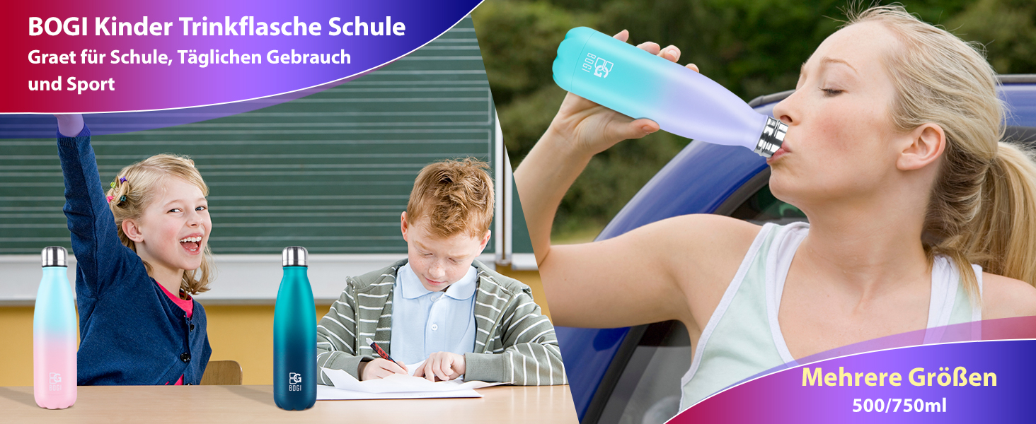 BOGI Термофляга для води 500 мл, металева, з нержавіючої сталі, для дівчаток та хлопчиків, з щіткою для чищення, Dred