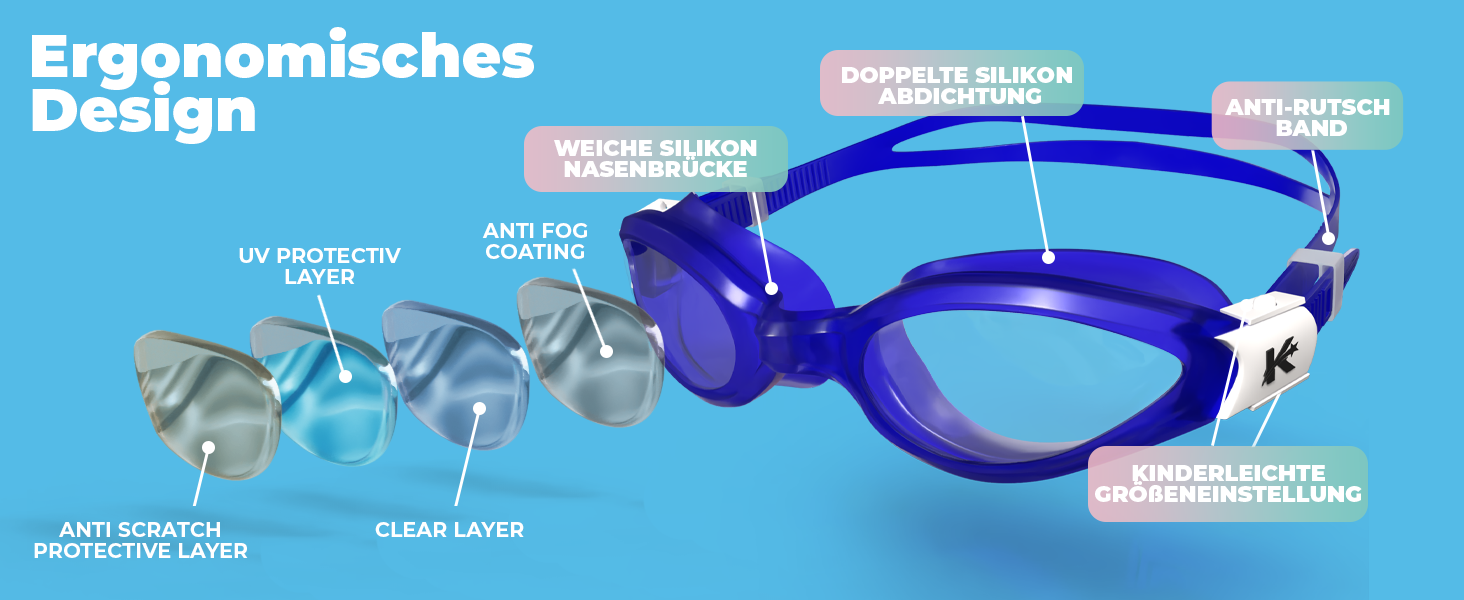 Дитячі окуляри для плавання Kidverse 6-16 років з UV захистом та антизапітнінням (блакитні)
