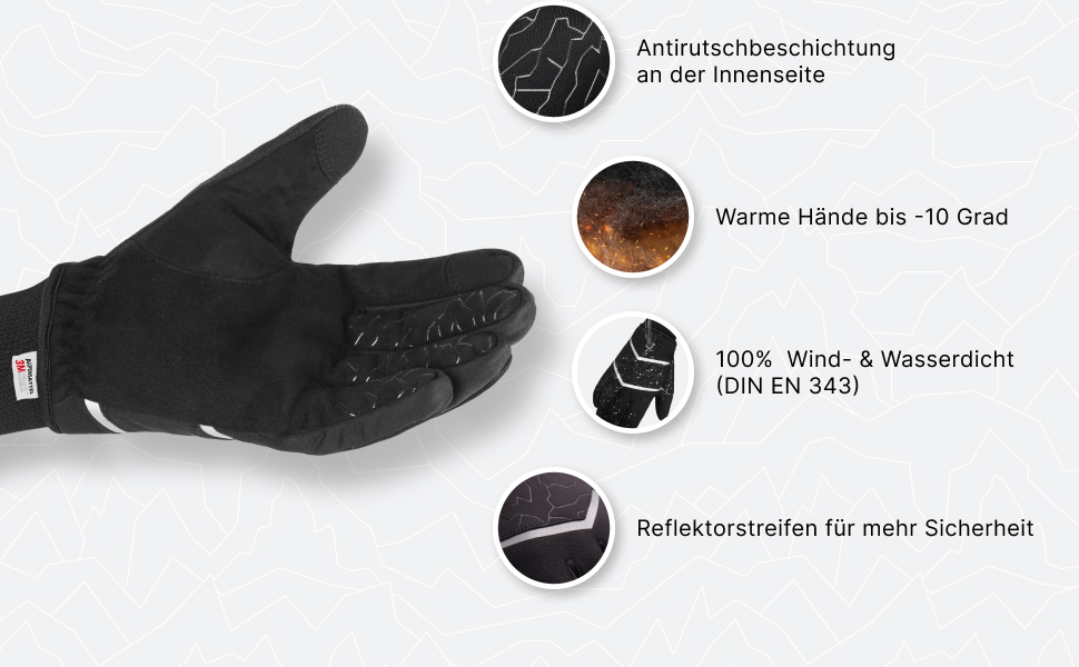 Велосипедні рукавички Alpensattel Polartherm: вітро- та водонепроникні, зимові для жінок та чоловіків, до -10°C, з функцією сенсорного екрану, S-XXL