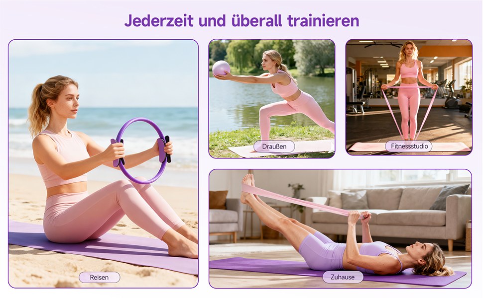 Комплект для пілатесу: кільце, стрічки опору (15-45 lbs), фітнес-м'яч, для дому, сили, гнучкості, стабільності та підтяжки
