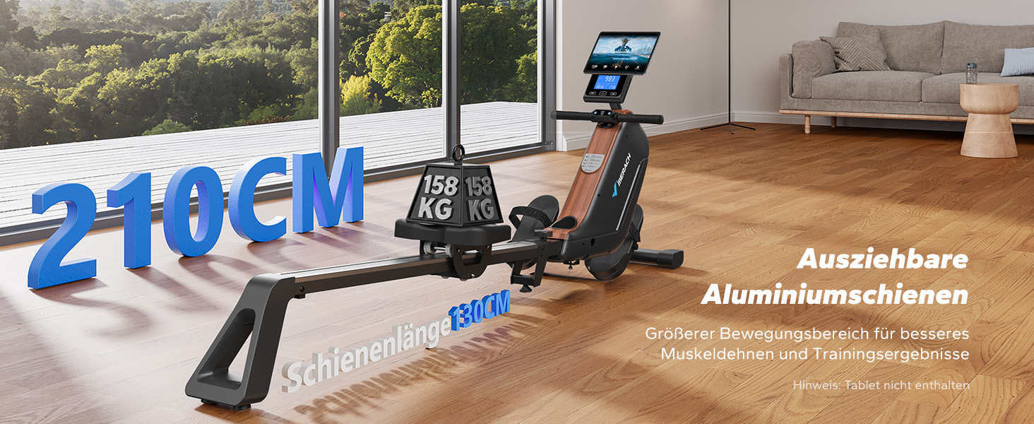 Гребний тренажер MERACH для дому, складаний, магнітний, тихий, з додатком, подовжені направляючі, електричне налаштування (самостійно)