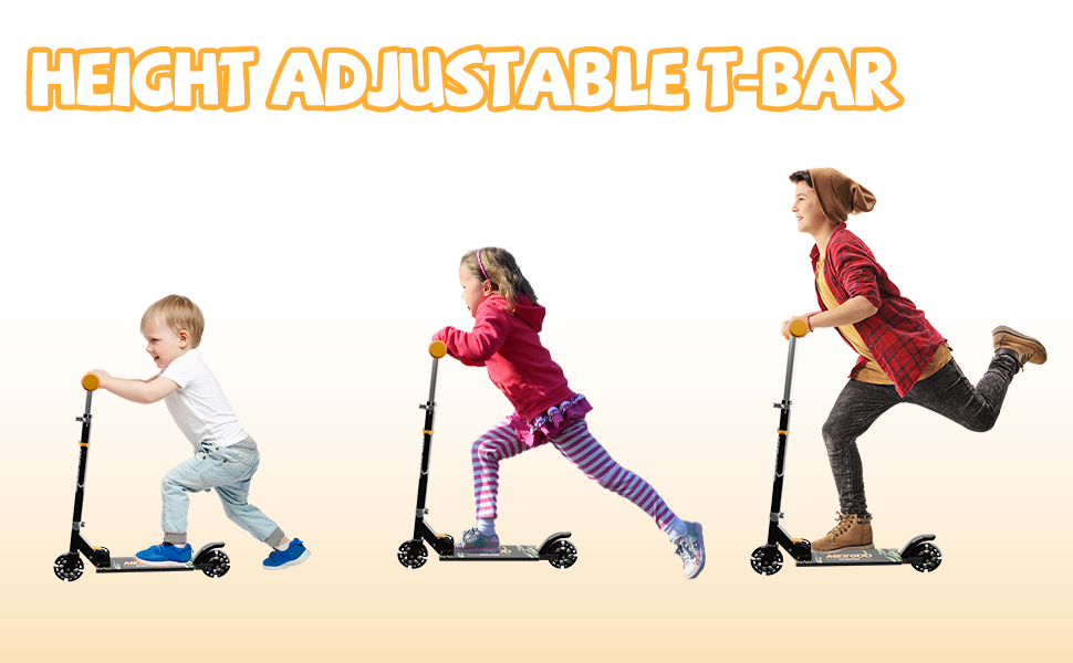 MEE GOO Роликовий самокат для дітей з алюмінію, складний, 3 регульовані висоти, LED колеса, чорний