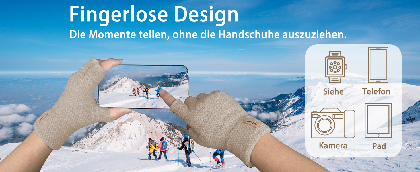 Рукавички без пальців SUTIYO для чоловіків та жінок, кашемірове в'язання, теплі, для водіння, їзди на велосипеді, спорту (бежеві)