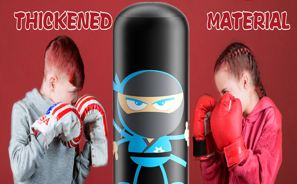 Боксерський мішок для дітей надувний 165 см з рукавичками Ninja. Бокс-сет для активних ігор, зняття стресу. Подарунок для хлопчиків та дівчаток, червоний колір.