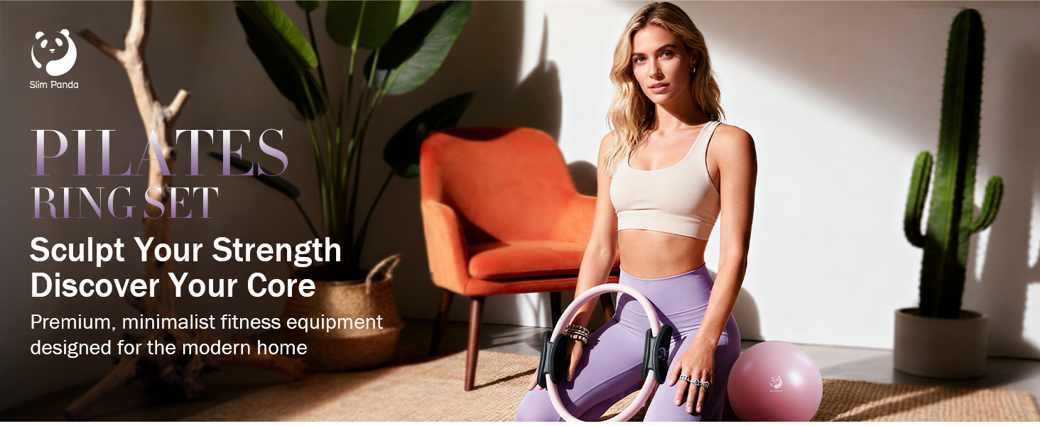Pilates-кільце Slim Panda з м'ячем, гумками та сумкою, рожеве - 35 см