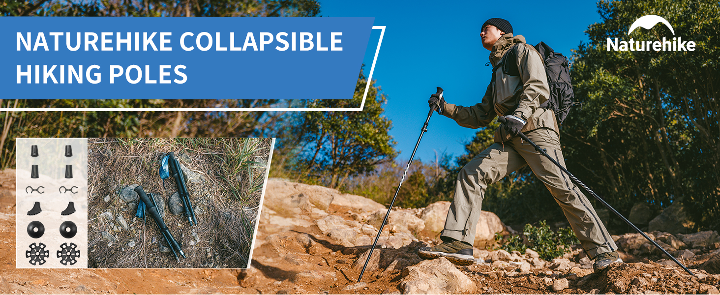 Трекінгові палиці Naturehike Ultraleicht - легкі складані палиці для піших прогулянок та трекінгу (115-135 см, алюміній 7075, чорний)