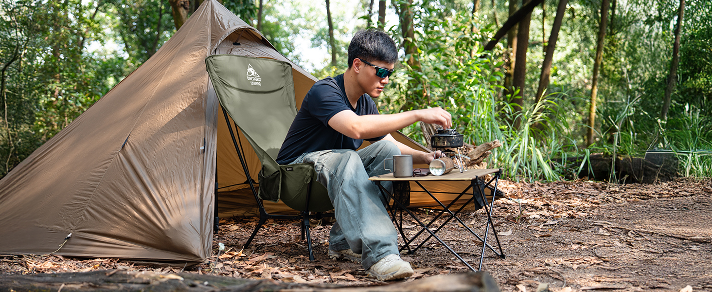 Крісло туристичне складне OneTigris OASISFLEX, 150 кг, з інтегрованим хрестоподібним каркасом, 2 кишені, Ranger Green