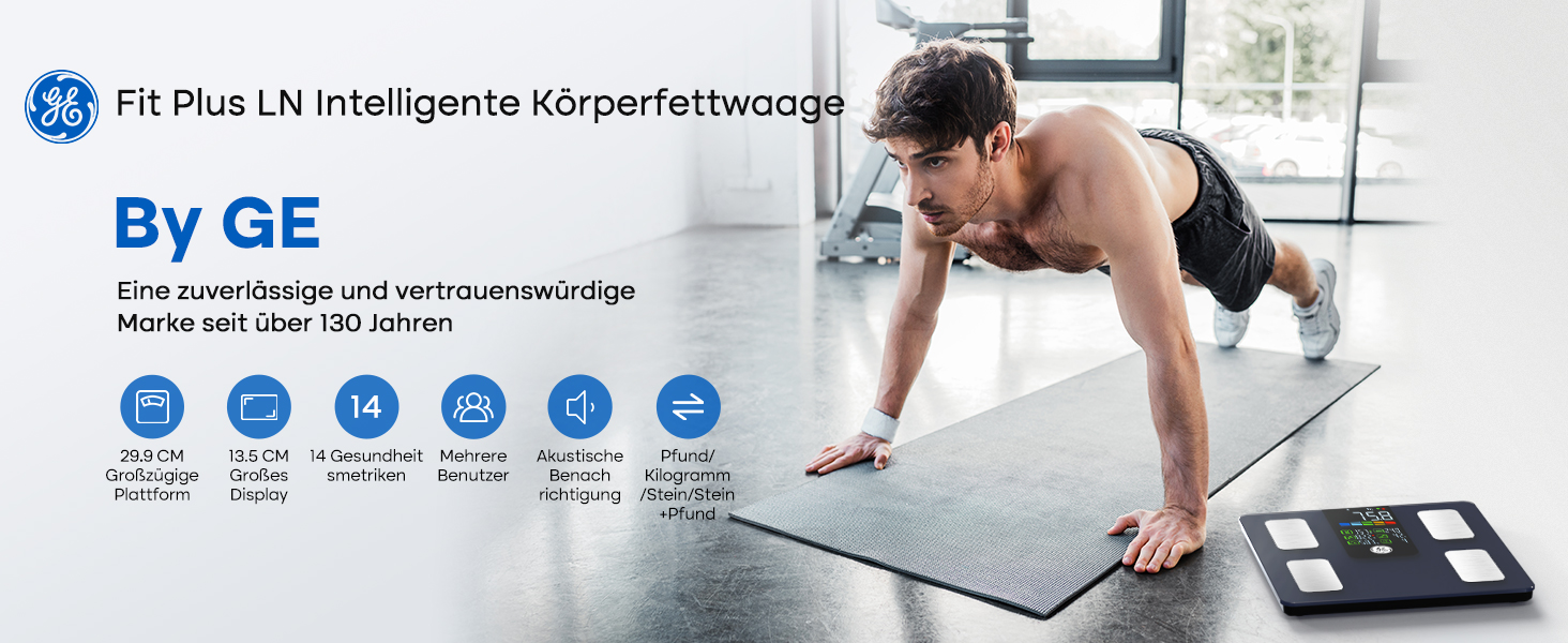 Вага для тіла GE з аналізом складу: жир, м'язи, Bluetooth, 220 кг, Dark Blue