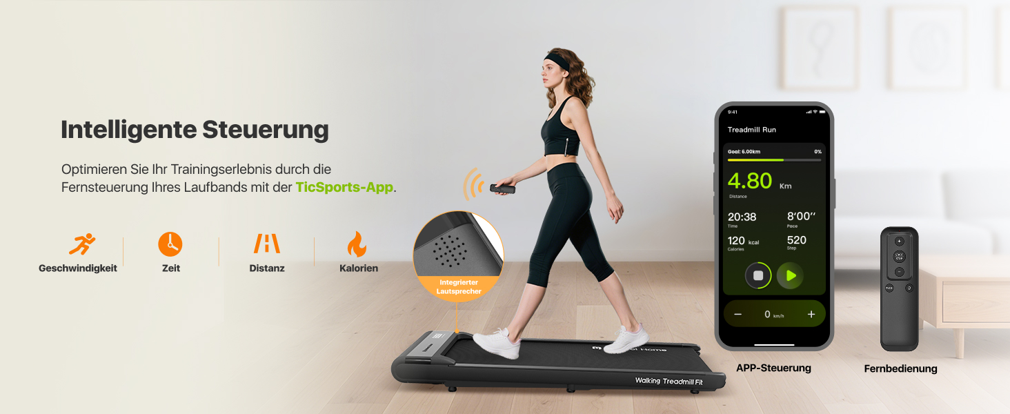 Walking Pad Smart KI: компактний біговий тренажер 2-в-1 для дому та офісу | LED-дисплей, пульт керування, 6 км/год, до 120 кг