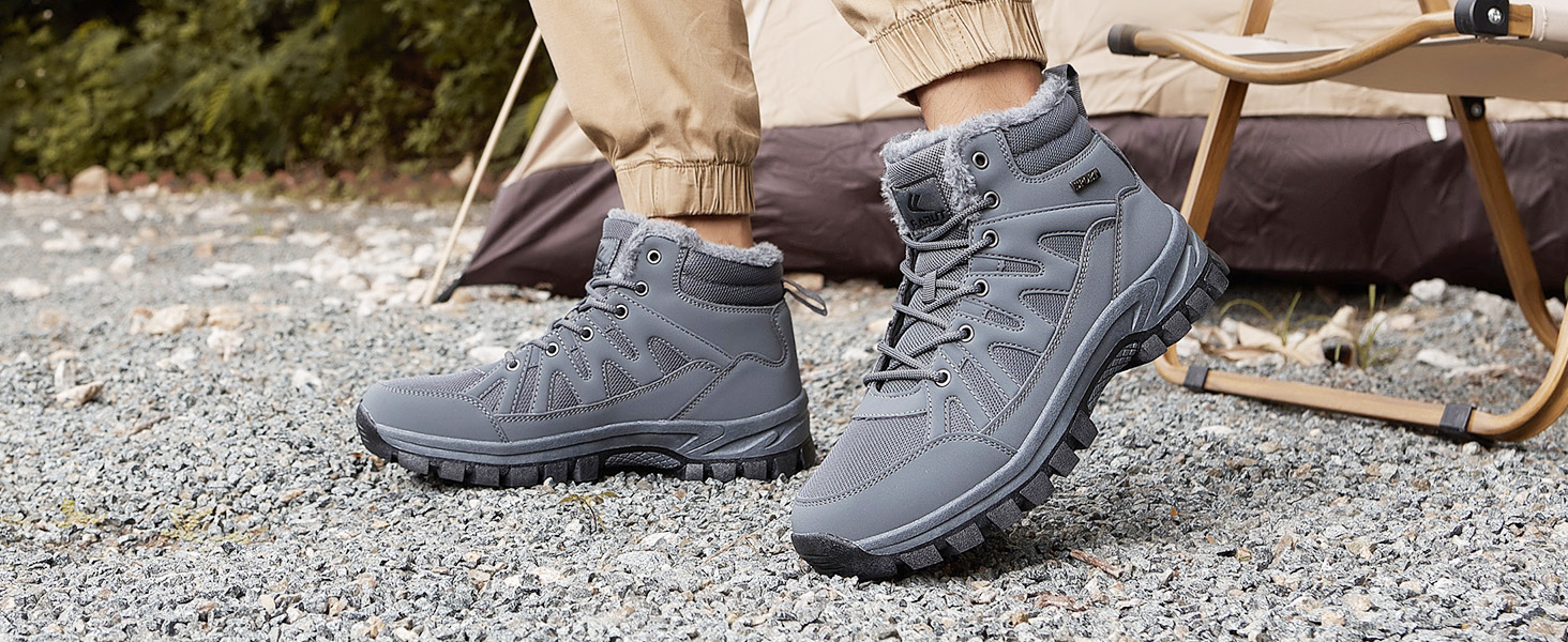 Чоловічі зимові черевики FLARUT: теплі, водонепроникні, для хайкінгу та трекінгу, сірі, 46 EU