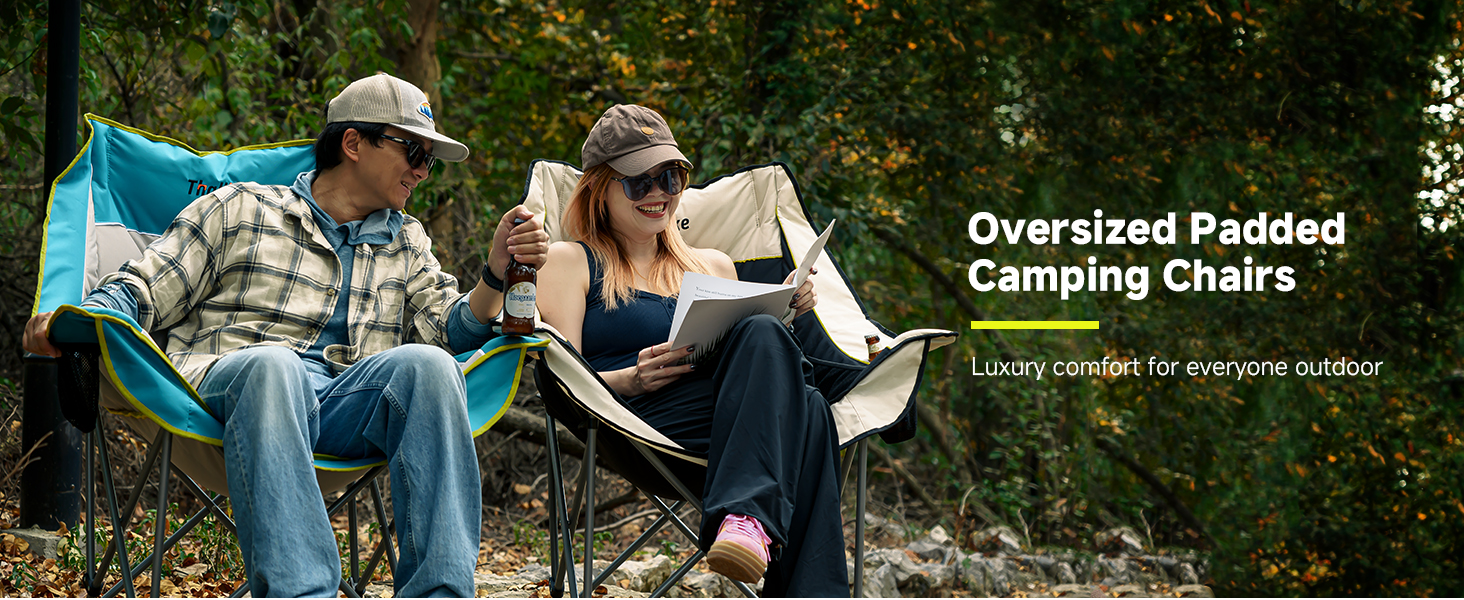 Великий складаний стілець для кемпінгу Thallike, XL, з підлокотниками, для дорослих, блакитний
