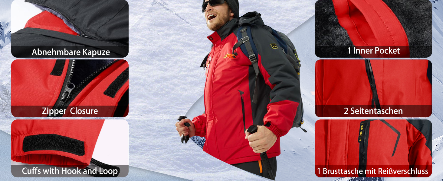 MAGCOMSEN Зимова куртка для чоловіків, тепла з підкладкою, водонепроникна, для катання на лижах, сноуборді, активного відпочинку, робоча куртка з відстібаною капюшоном, чорна, 3XL