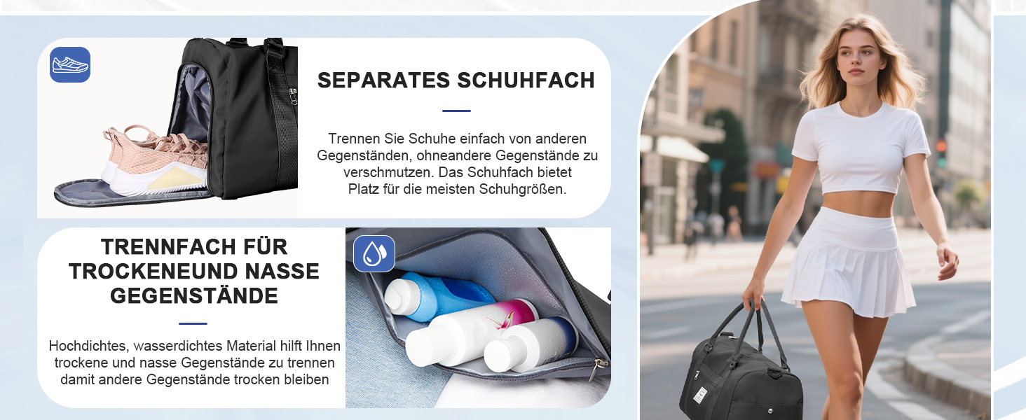 Спортивна сумка HYC00 для жінок та чоловіків, дорожня/гімнастична/йога сумка з відділенням для мокрого одягу та взуття, чорна