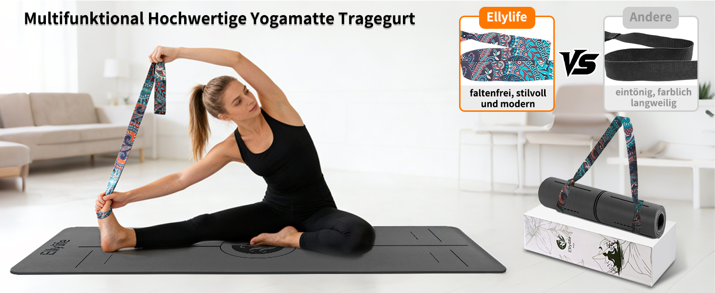 Протиковзкий килимок для йоги, пілатесу та фітнесу з еко-натурального каучуку та TPE, з лініями розмітки та ременем для перенесення, темно-сірий, 4 мм