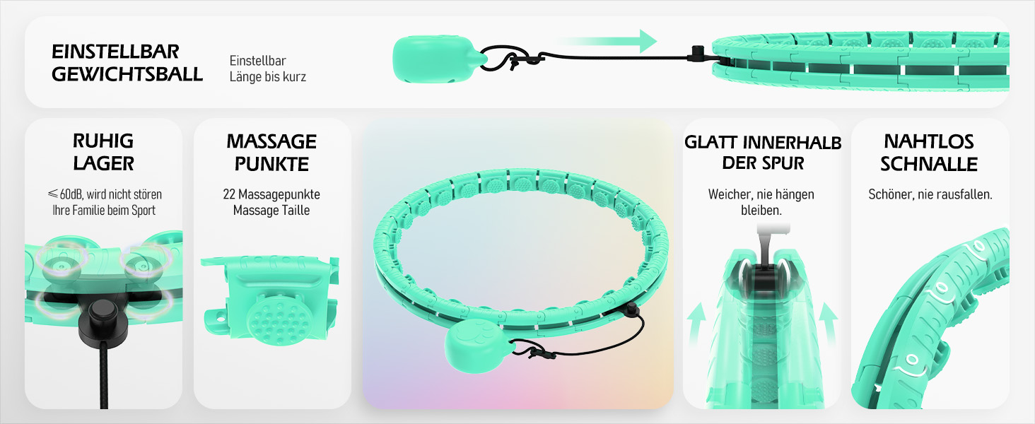 Розусний обруч для схуднення з вантажем (24 вузли, 77-132 см) Hula Hoop для дорослих та початківців, світло-блакитний