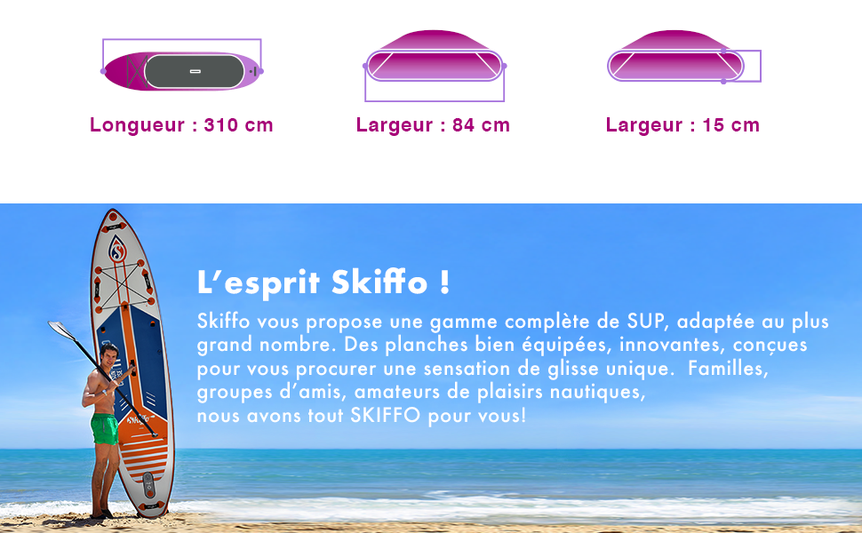 SUP дошка Skiffo Sun Cruise 10'2 – надувна, комплект з веслом, лішем та насосом, 284 л, 310 x 84 x 15 см