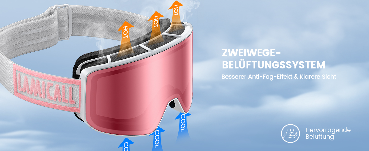 Ламмікал - снігові окуляри для жінок та чоловіків, захист від запотівання, дзеркальні, для носіїв окулярів, UV400, захист від відблисків, білий каркас, рожевий колір (VLT: 28%)