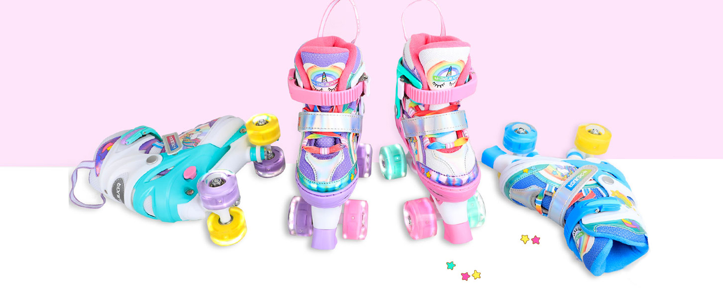 Дитячі ролики Kinder Einhorn для дівчаток, 3-6 років, з підсвічуванням, регульовані, для початківців, фіолетові