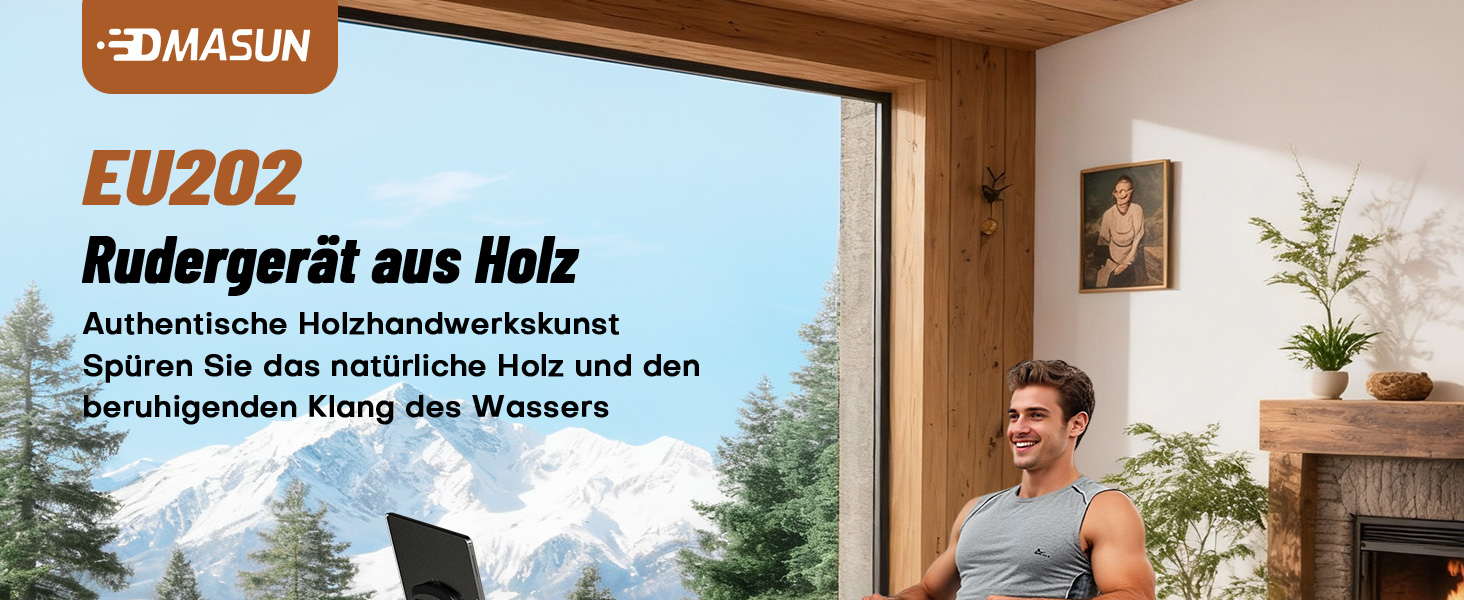 DMASUN Ручний тренажер для дому з магнітним опором, подвійні направляючі, LCD-дисплей, 16 рівнів опору, до 160 кг, вологостійкий (натуральне дерево)