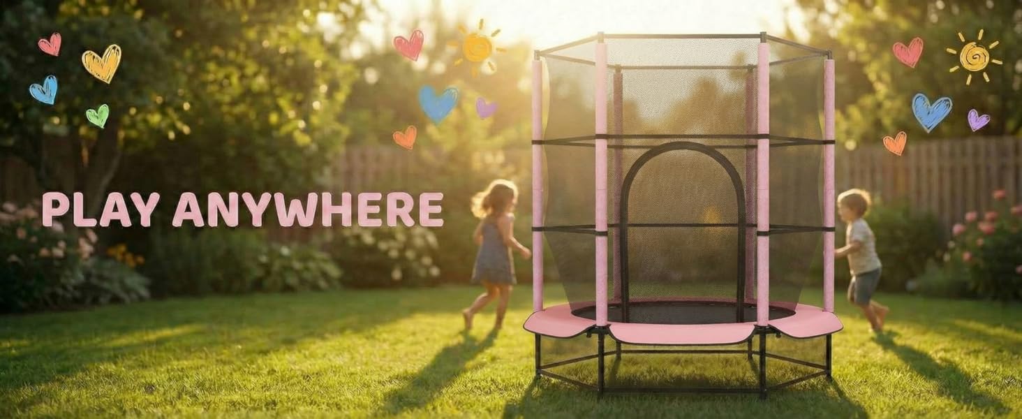 Трамплін для дітей LIFERUN Ø140см з сіткою безпеки, для ігор та тренувань, до 50 кг, рожевий