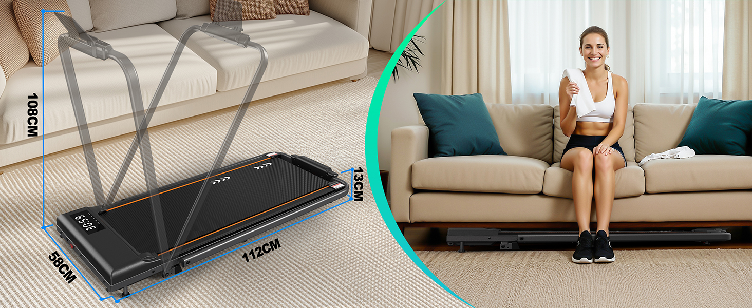ORISYN Walking Pad - бігова доріжка для дому з регулюванням нахилу 7%, потужність 2.25HP, швидкість 1-12 км/год, 7-шарова поверхня, сірий колір