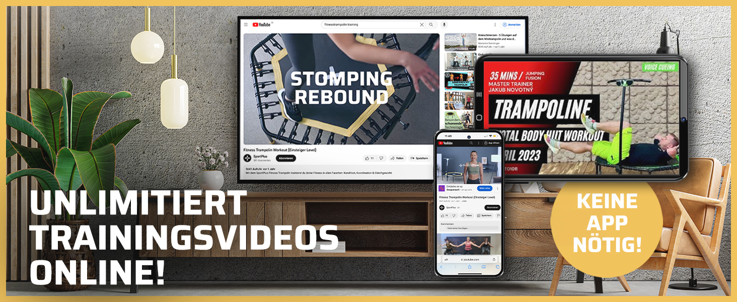 Трамплін для фітнесу SportPlus з тихою гумовою пружинною системою, до 130 кг, антрацитовий колір, не складається