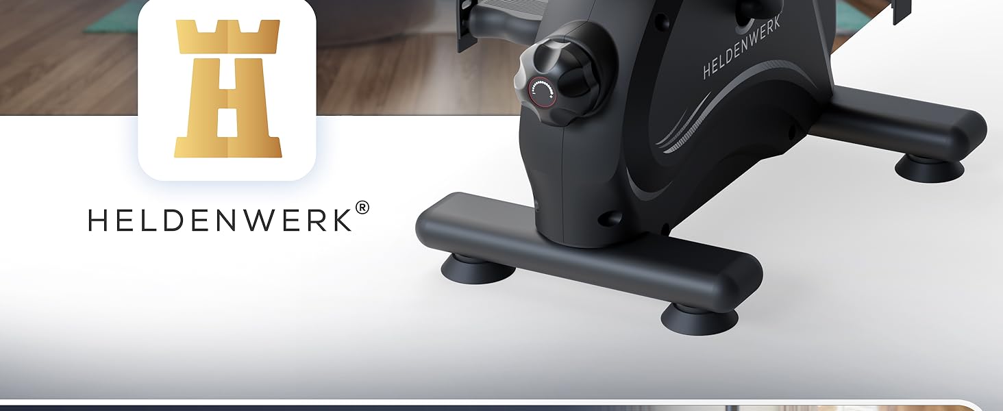 Тренажер для ніг та рук HELDENWERK Pedaltrainer Basic Set — домашній велотренажер для літніх людей та реабілітації, сертифікований TÜV/GS, з ременями та килимком