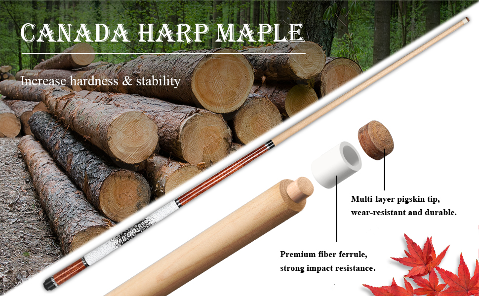 AKLOT Більярдний кий професійний з телескопічним подовженням, канадська береза, кейс, 147 см (58''), 538-595 г