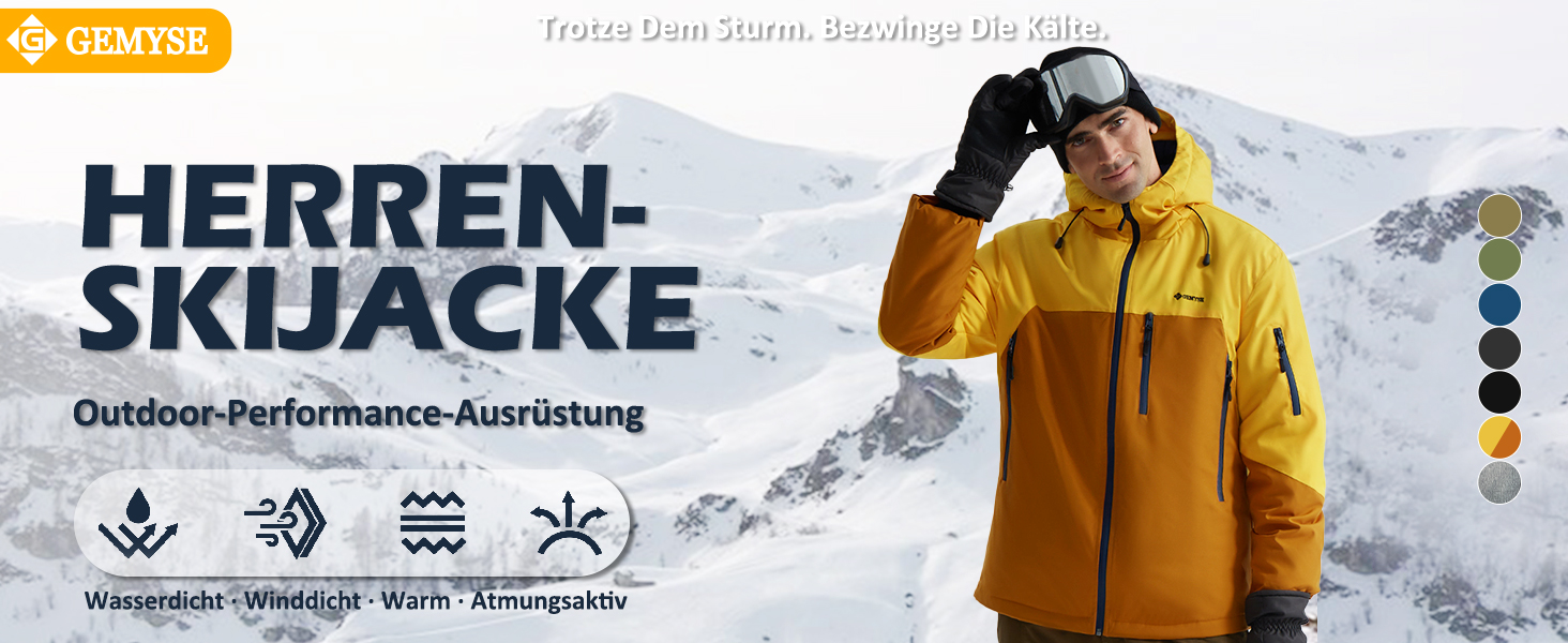 Чоловіча лижна куртка GEMYSE з інтегрованими лямками та капюшоном. Тепла зимова куртка, водонепроникна вітрозахисна куртка для сноубордингу та походів. Колір: хакі.