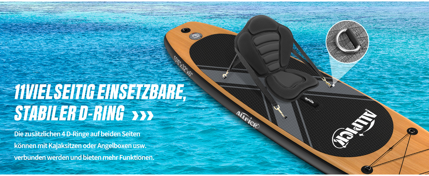 Надувний SUP Борд ALLPICK Premium з аксесуарами, тримачем для камери, регульованим веслом, для початківців та досвідчених, 200 кг, вінтажний дизайн з імітацією текстури дерева