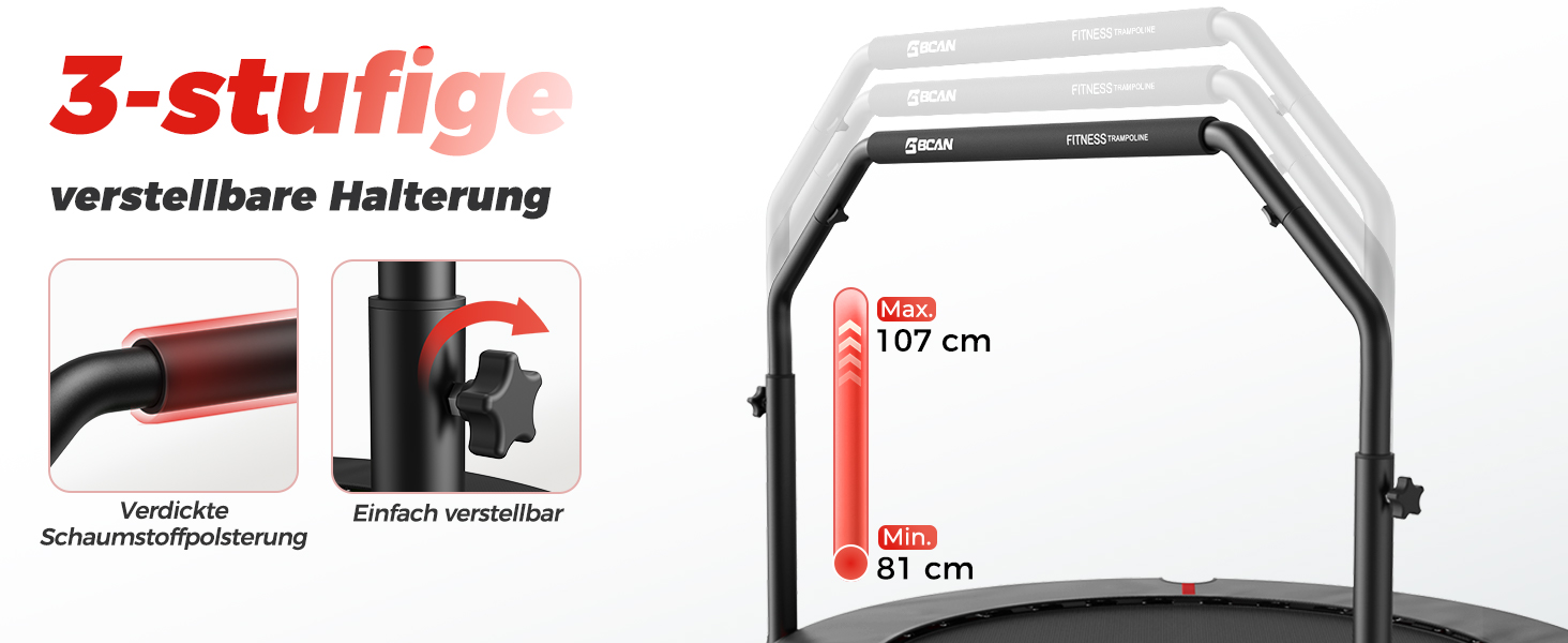 Міні-батут BCAN для дому, 102 см, складний, для дорослих, з регульованою ручкою, вантажопідйомність 150 кг, для фітнесу та тренувань вдома