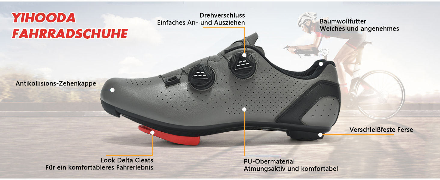 Велосипедні шкарпетки для чоловіків та жінок, шосейні велотуфлі, сумісні з SPD, SPD-SL, Look Delta/Keo | Універсальні велотуфлі для Peloton, шосе та велотренажери | Легкі та дихаючі, 40 EU, сірі