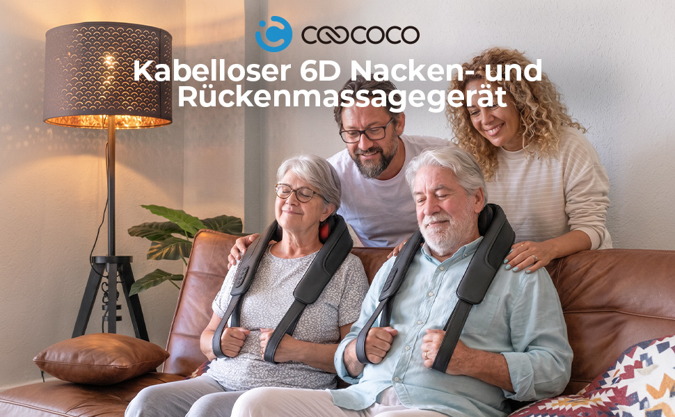 Бездротовий масажер для шиї та плечей CooCoCo з функцією підігріву, Shiatsu масажер для спини, акумуляторний пристрій для релаксації в офісі та подорожах, чорний
