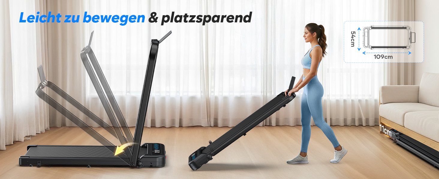 Тренажер для дому 2-в-1 Laufband Klappbar зі складним механізмом, нахилом, LED-дисплеєм, потужністю 3.0PS, для дому та офісу, до 145 кг, без встановлення, чорний