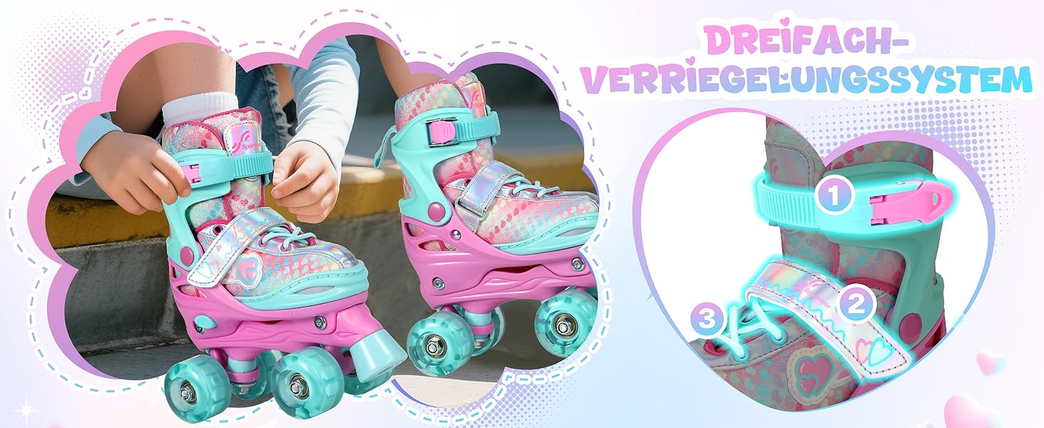 Роликові ковзани Sportneer для дітей (дівчаток), EU 23-36, веселка, 4 розміри, регульовані, з захистом, для початківців, подарунок