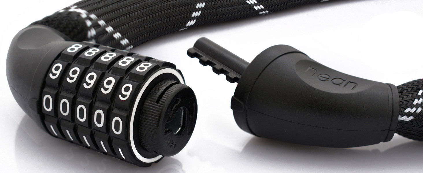 Замок для велосипеда Nean з кодовим замком, висока безпека, міцна тканинна обгортка, 6 x 6 x 900 мм, чорний