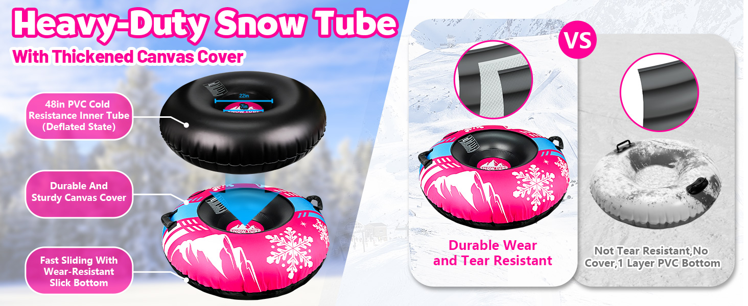Надувний сніговий санки ZMLM, 120 см, для дорослих та дітей, міцний, з канвасовим покриттям, зимовий спорт, сімейний відпочинок (рожевий)