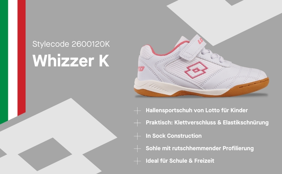 Дитячі спортивні кросівки Lotto Whizzer K для залу та школи, білі/чорні, розмір 35 EU