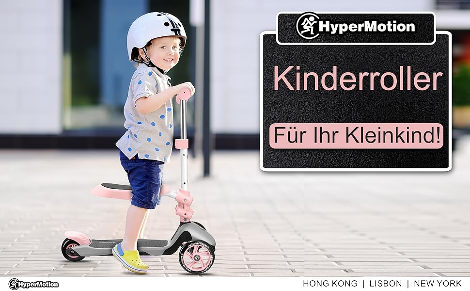 Самокат дитячий Kinderroller 3в1 рожевий: самокат-біговел-колісний скутер з сидінням для дівчаток та хлопчиків