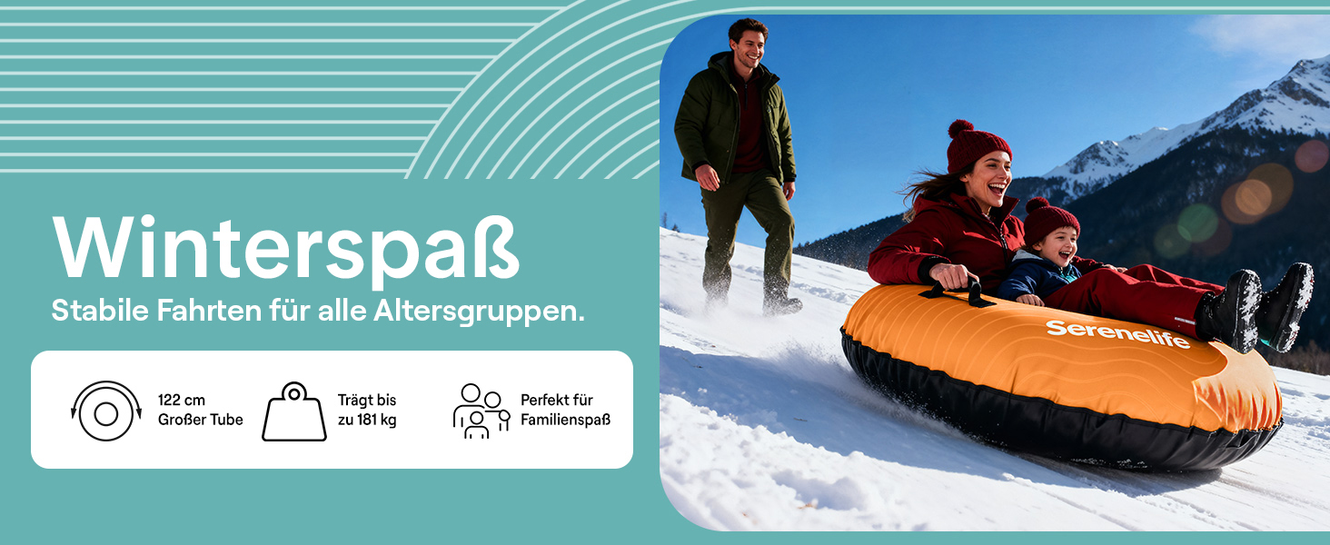 Надувний сніговий санки SereneLife – 122 см, XXL, для дітей та дорослих, з антиковзним дном та тросом