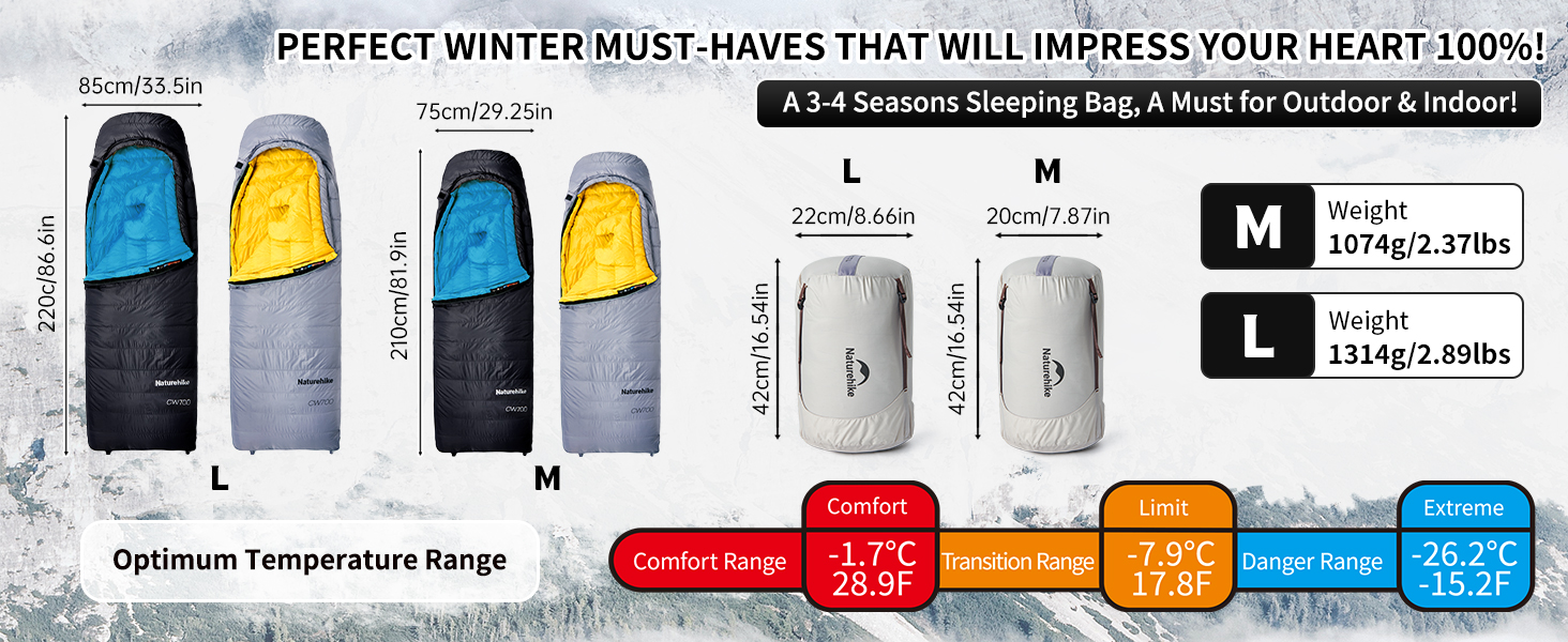 Спальний мішок Naturehike 750FP, 4 сезони, теплий зимовий, ультралегкий, для кемпінгу (CW700/Сірий/L)